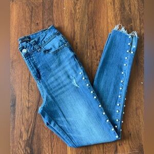 Ci Sono Blue Ankle Cropped Jeans with Studded Detail